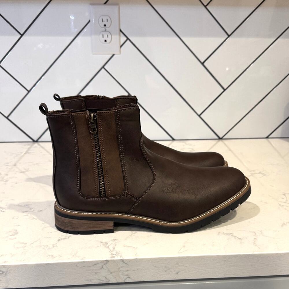 Vance Co. Pratt brown faux leather zip-up Chelsea boots size 12 neutral office